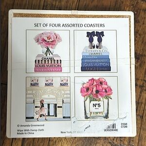 Amanda Greenwood Coasters Set of 4 Chanel Louis Vuitton Valentino Decorative NWT